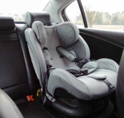 Car seat installed in rear seat of a car
